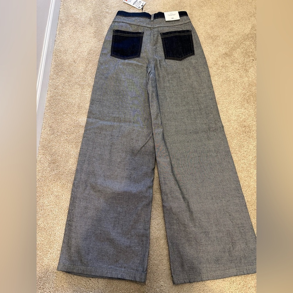 ZARA Inside Out Blue Denim Jeans Size 4 wide Leg High Rise Relaxed Pants  NWT - Picture 6 of 6